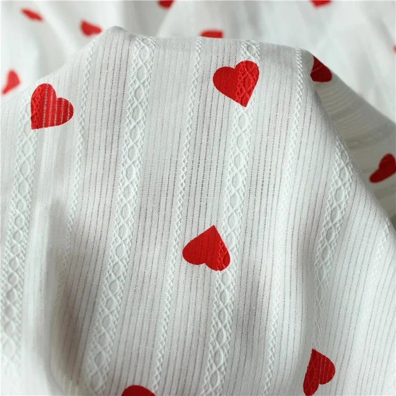 

150x50cm White Heart Cotton Jacquard Fabric, Idyllic Minimalist Women's Shirt Skirt Children's Clothing Sewing Cloth