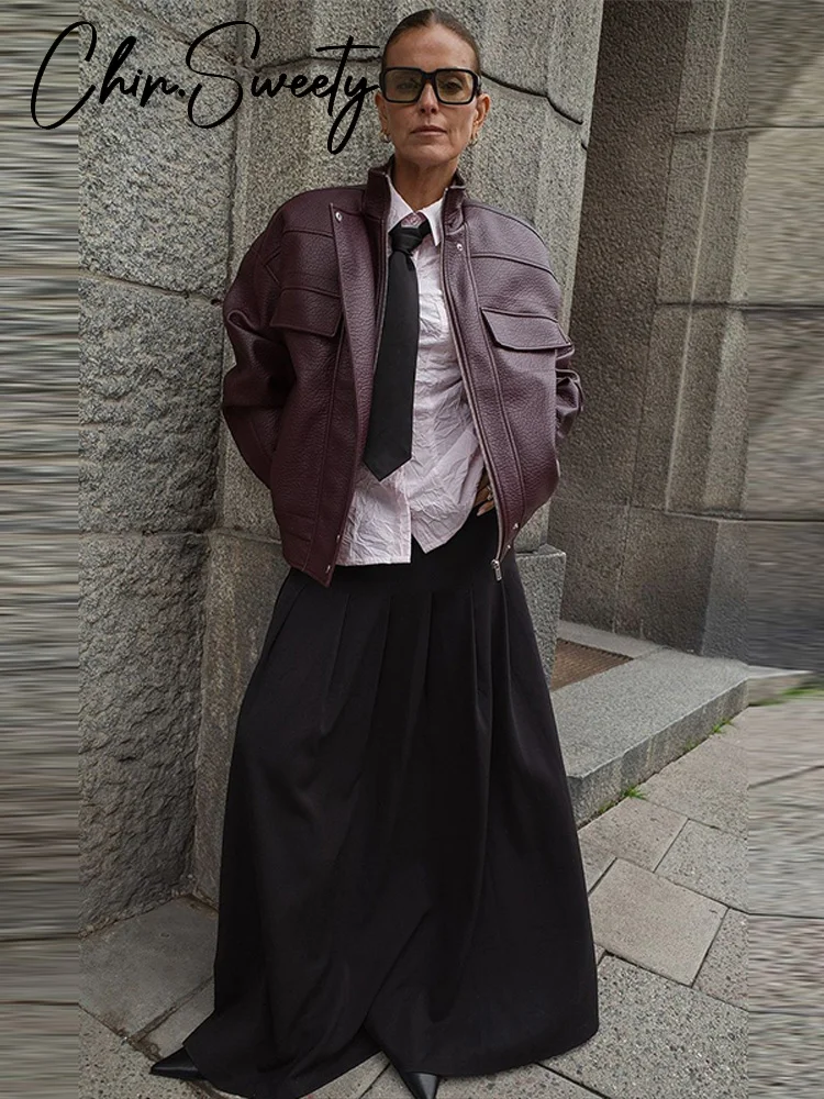 

Fashion Stand Collar Women's PU Leather Jacket Zippers Button Solid Lady Jackets 2006 Spring Chic Female Street Outerwear New