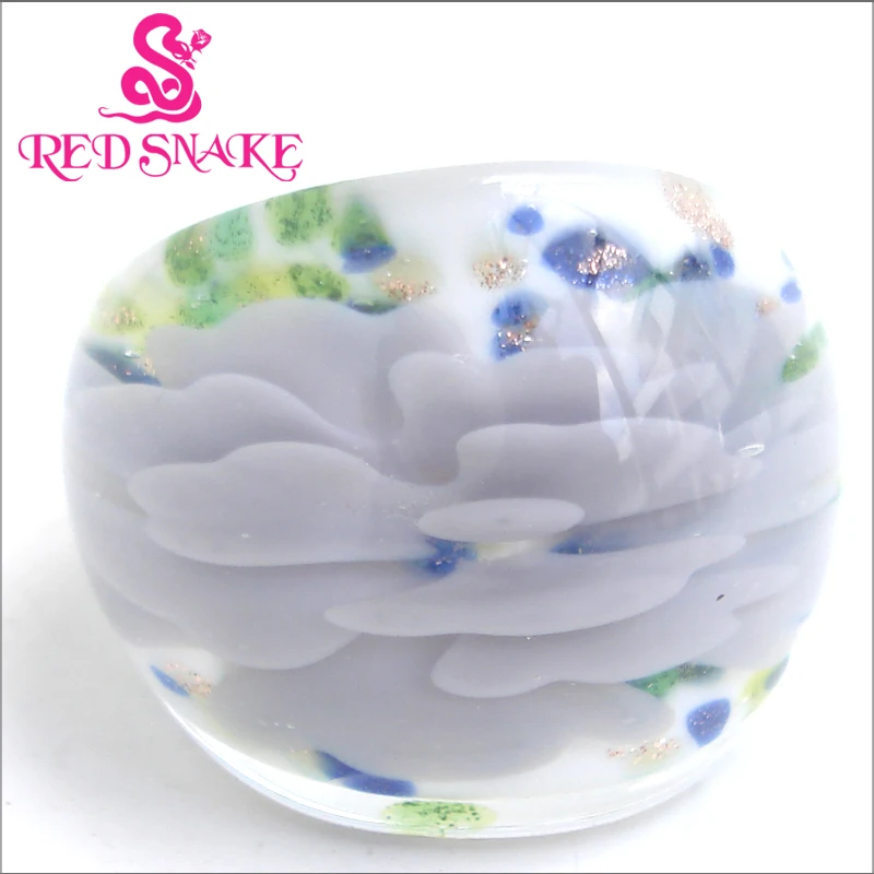 

Fashion Handmade white with gray flower Murano Glass Ring