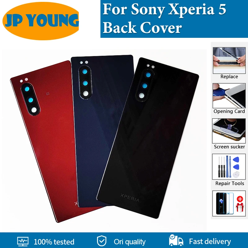 

Оригинальная стеклянная задняя крышка для Sony Xperia 5 J8210 J8270 J9210, Крышка батарейного отсека, задняя крышка корпуса, сменная Крышка корпуса с объективом