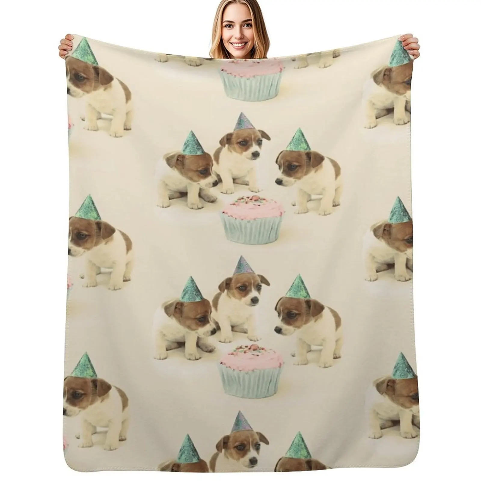Vintage Puppy Birthday Card Throw Blanket Sofa Quilt Soft warm winter Decorative Throw Thermals For Travel Luxury Brand Blankets
