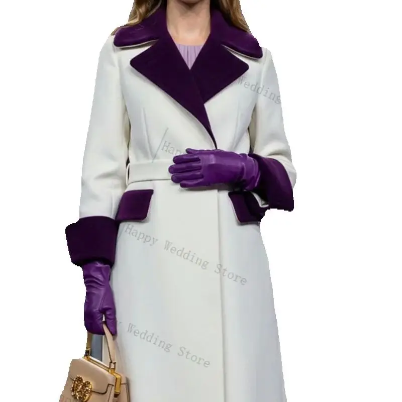 

White Purple Cashmere Women Suit 1 Piece Long Blazer Winter Wool Prom Dress Formal Office Lady Jacket Customized Wedding Coat