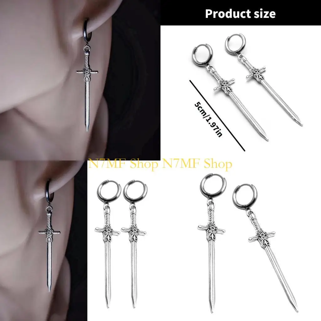 N7MF elegantes pendientes espadas plateadas que simbolizan fuerza ganchos para las orejas para mujeres con estilo para las