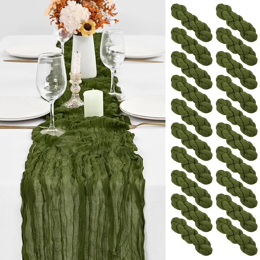 

Pack Olive Green Table Runner 10Ft Cheesecloth Table Runner Romantic Boho Gauze Table Runners Long Sheer Fabric Cheese Cloth Tab