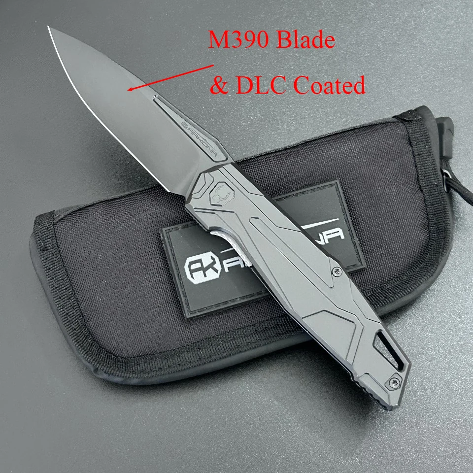 Collectible ARKONA Pocket Knife M390 Dual Finish Blade Stonewashed Titanium Handle Ceramic Bearing For Personal Collection