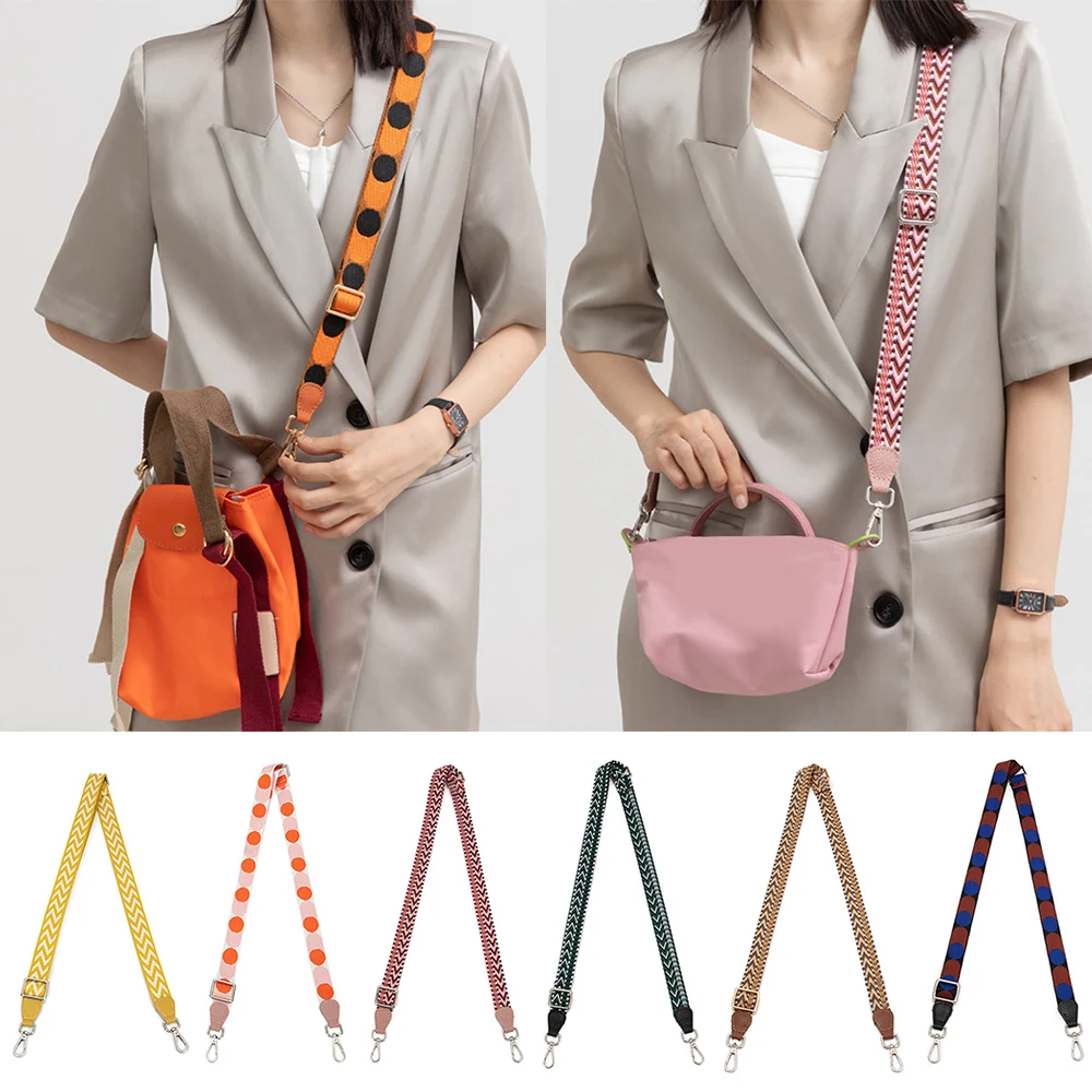 Bag Strap Replacement For Longchamp Mini Adjustable Crossbody Canvas Shoulder Strap Striped Dot Print Handbag Belt DIY Buckle