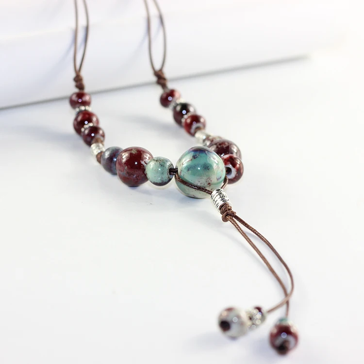 Folk Style Ceramic Long Paragraph Sweater Chain Necklace Fashion Female Jewelry Pendant Collocation #DZ310