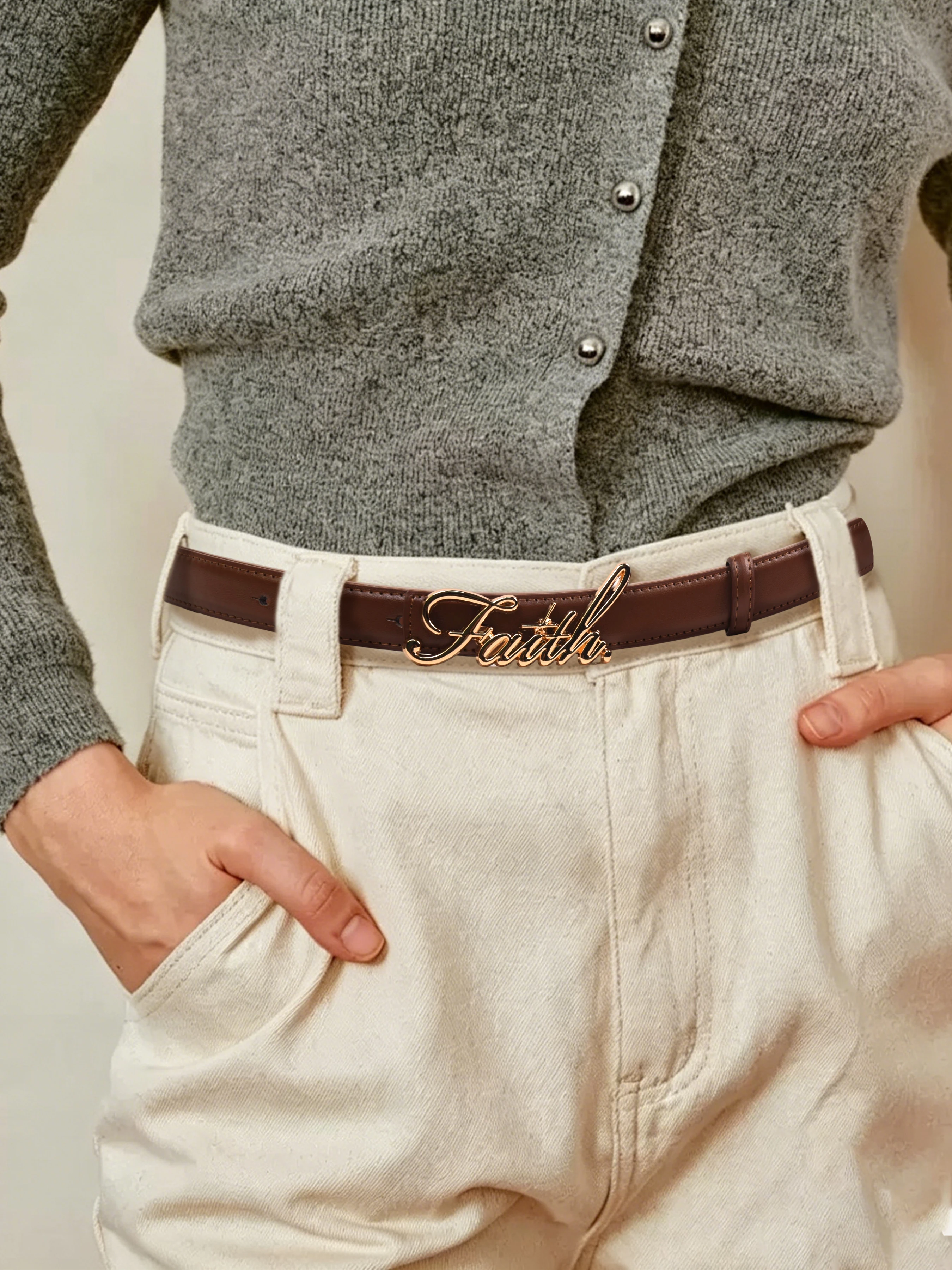 Women's Belt with Adjustable Luxury Signature Buckle Design, for Jeans & Dresses, Y2K Style Soft Comfortable Waist Belt