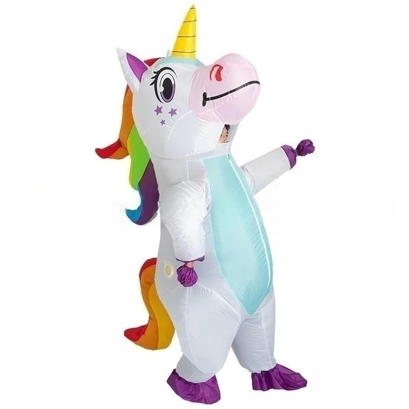 

Inflatable cartoon unicorn costume adult children rainbow Halloween costume adult carnival mascot Purim Christmas role play