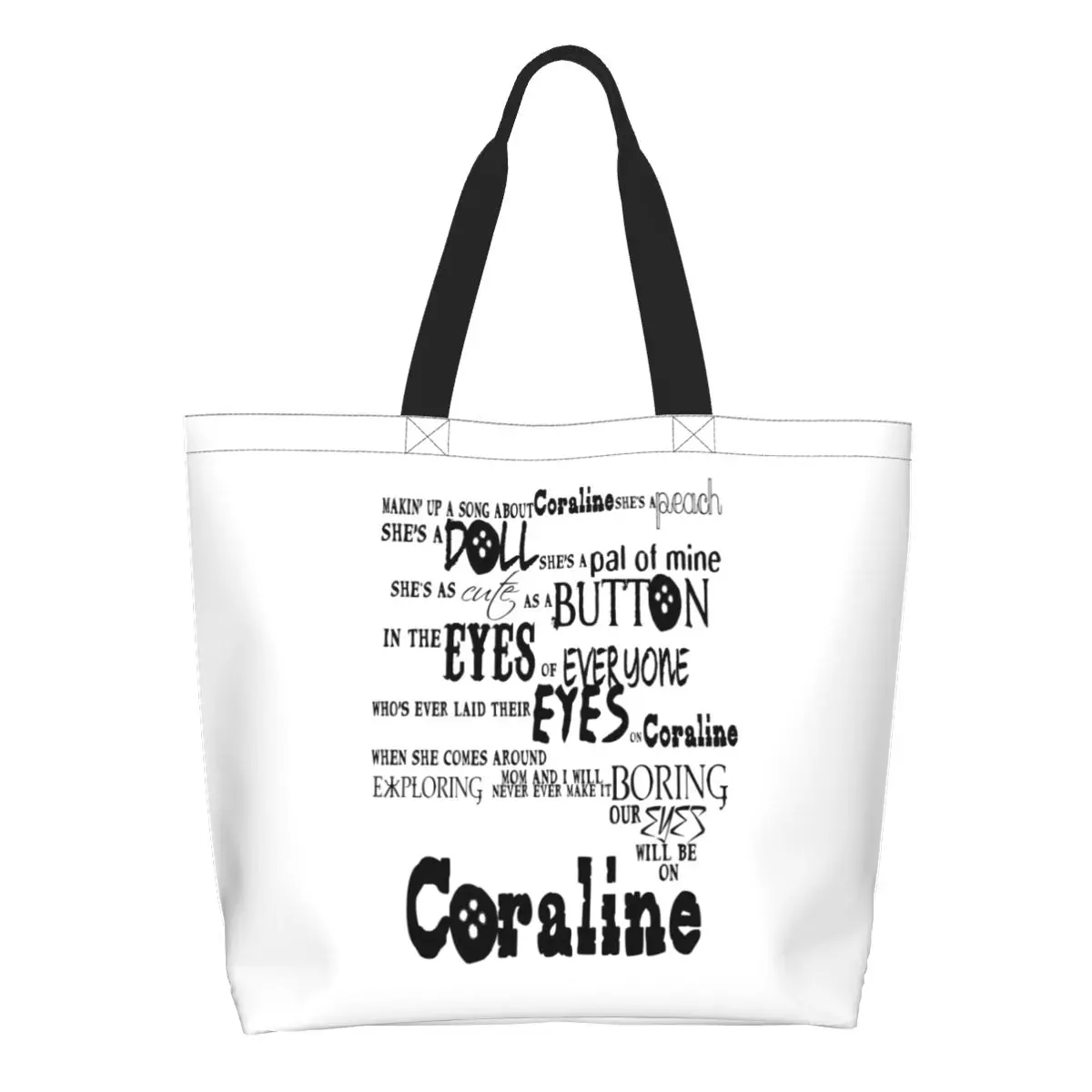 Kawaii Halloween Horror Movie Coralines Quotes Shopping Tote Bag Reusable Grocery Canvas Shopper Shoulder Bag