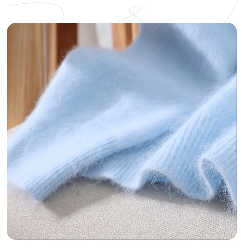 100% Pure Mink Fur Sweater Women's Pullover High Neck Knitted Sweater Autumn Winter New Item Pile Collar Thick Soft Base Sweater