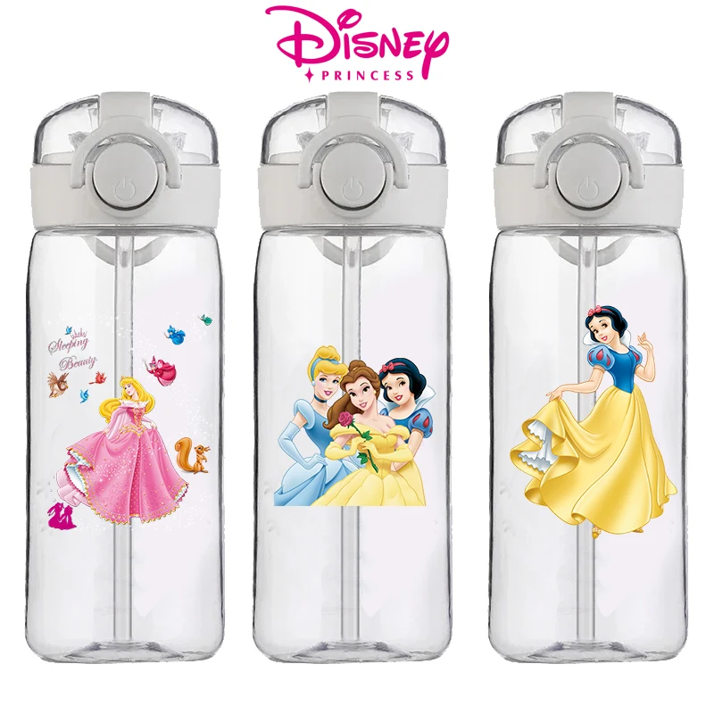 Disney Cute Soft Straw Water Cup 400ML Snow White Convenient Silicone Straw Drinking Bottle Outdoor Leak Proof School Water Cup