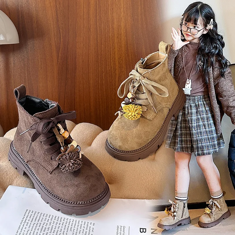 

2025 Autumn New Girls' Workwear Boots Simple Ethnic Style Kids Cowboy Boot Retro Versatile Girls' Ankle Boots Zapatos De Mujer
