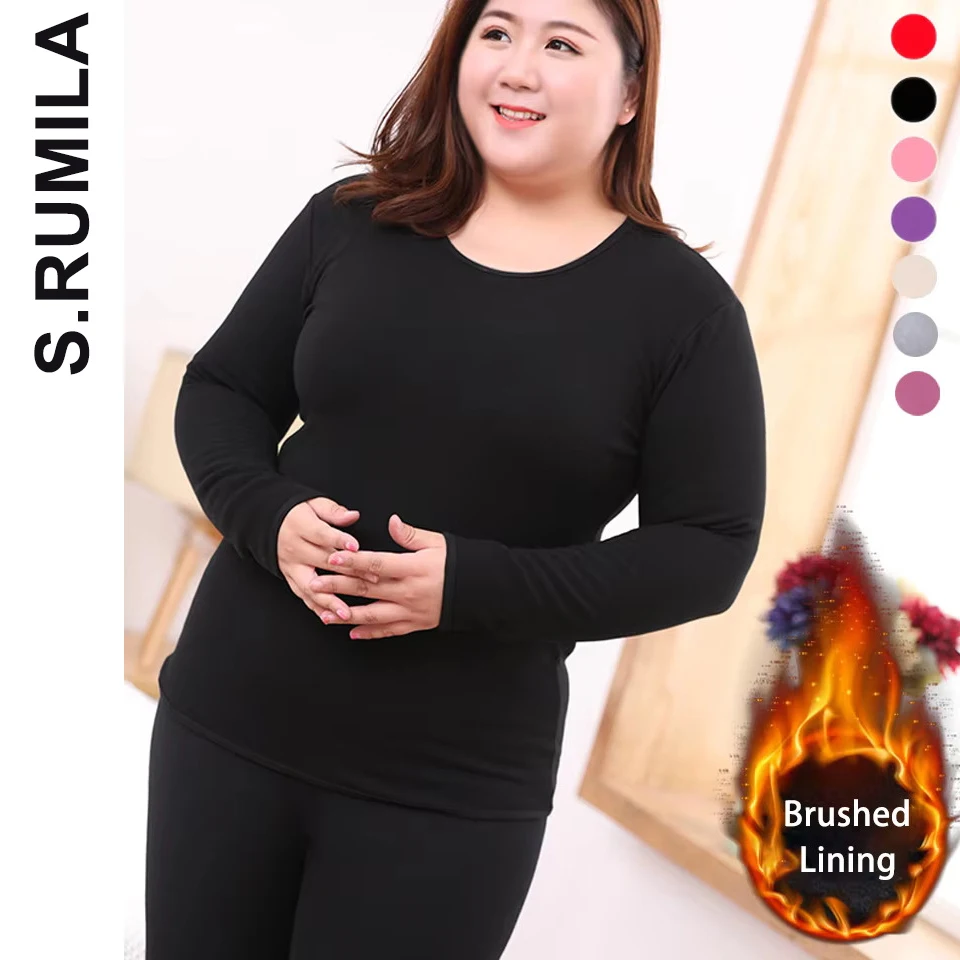 Plus Size Thermal Underwear for Women Brush Lining Long Johns Fleece Lined Base Layer Underscrubs Sets For Cold Weather