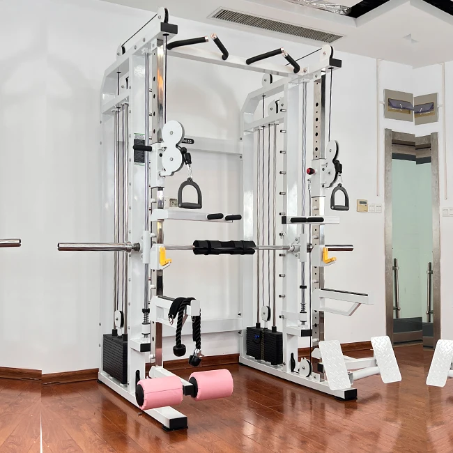 Multifunction Commercial Smith Machine Strength Trainer With Integrated Lat Pulldown Pec Fly And Squat Rack 70kg*2 Weight Stack