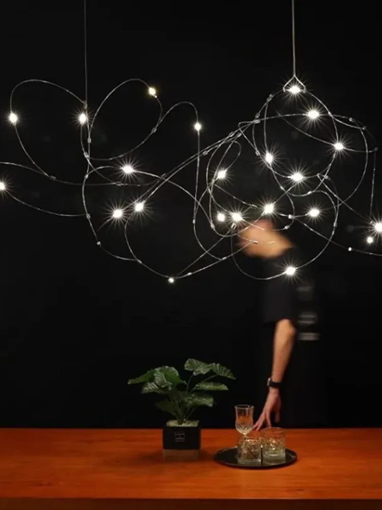 Żyrandol LED Disc Quasar, lampa Firefly w kolorze złotym, imitująca flocie światełek, do hoteli, willi, restauracji, jadalni, wyspy kuchennej, efekt gwiazd. — 2