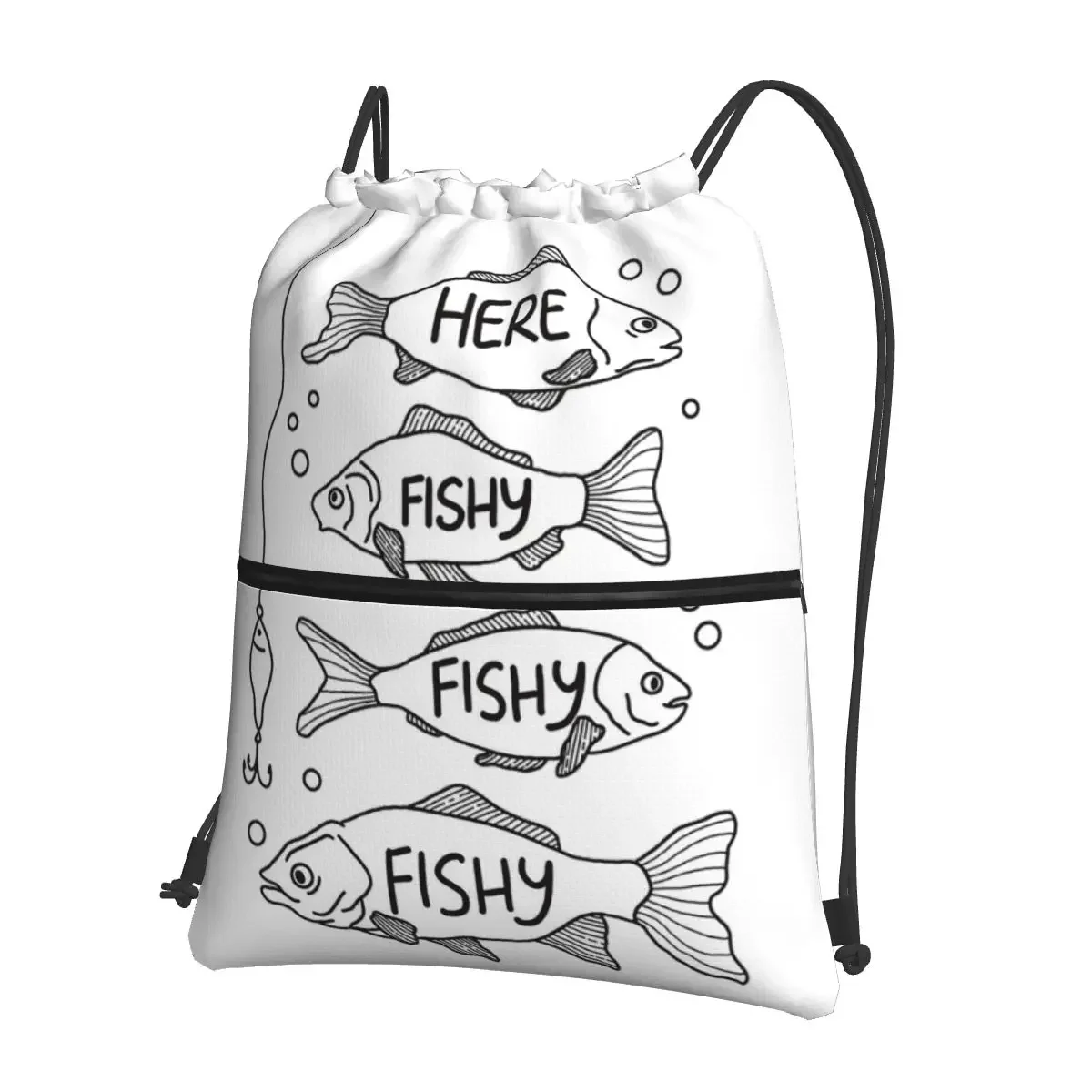 Here Fishy Fishy Fishy Portable Backpacks Drawstring Bag Casual Drawstring Bundle Pocket Book Bags For Travel Sport Man Woman