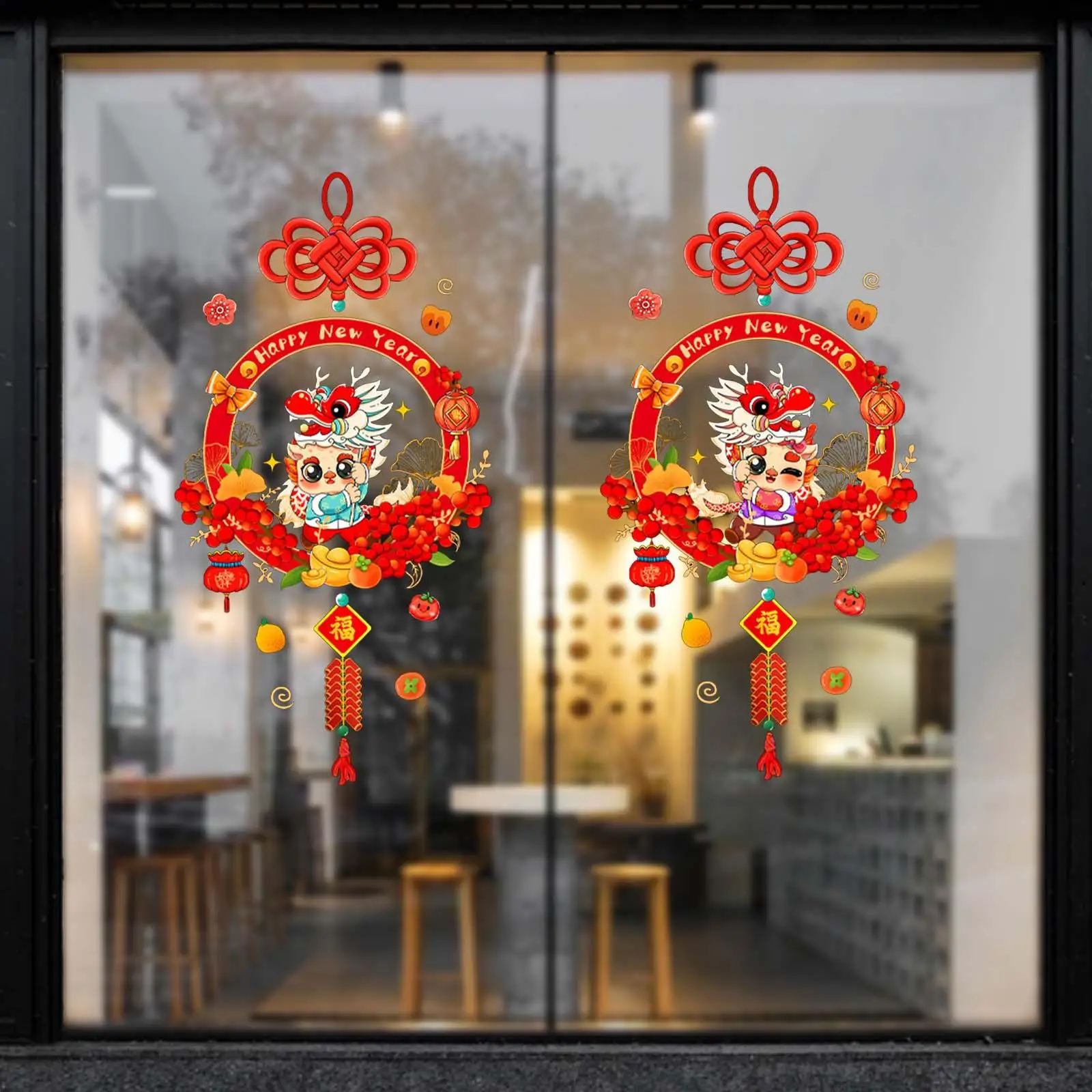 Chinese New Year Window Clings Decorative PVC Dragon Year Decoration Window Stickers for Store Kitchen Market Shop Office