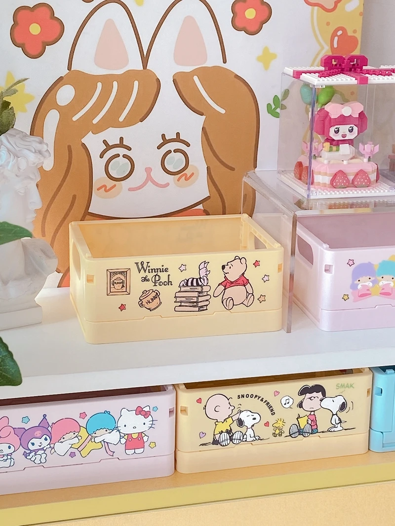 Kawaii Creative Sanrio Folding Storage Box Cute Kuromi Melody Cinnamoroll Cartoon Anime Peripheral Stackable Box Girls Gift