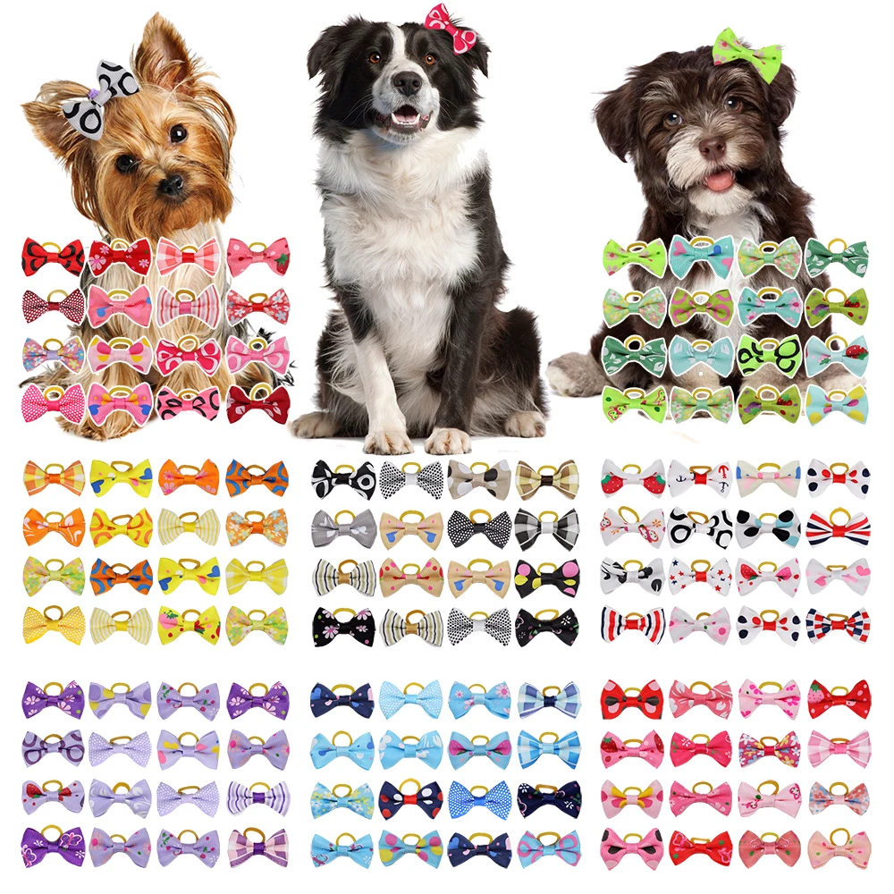 

10/20/30pcs Dog Grooming Bows Hair Rubber Bands Cat Handmade colorful Bow Hair Grooming Accessories Pet Supplier Accessories