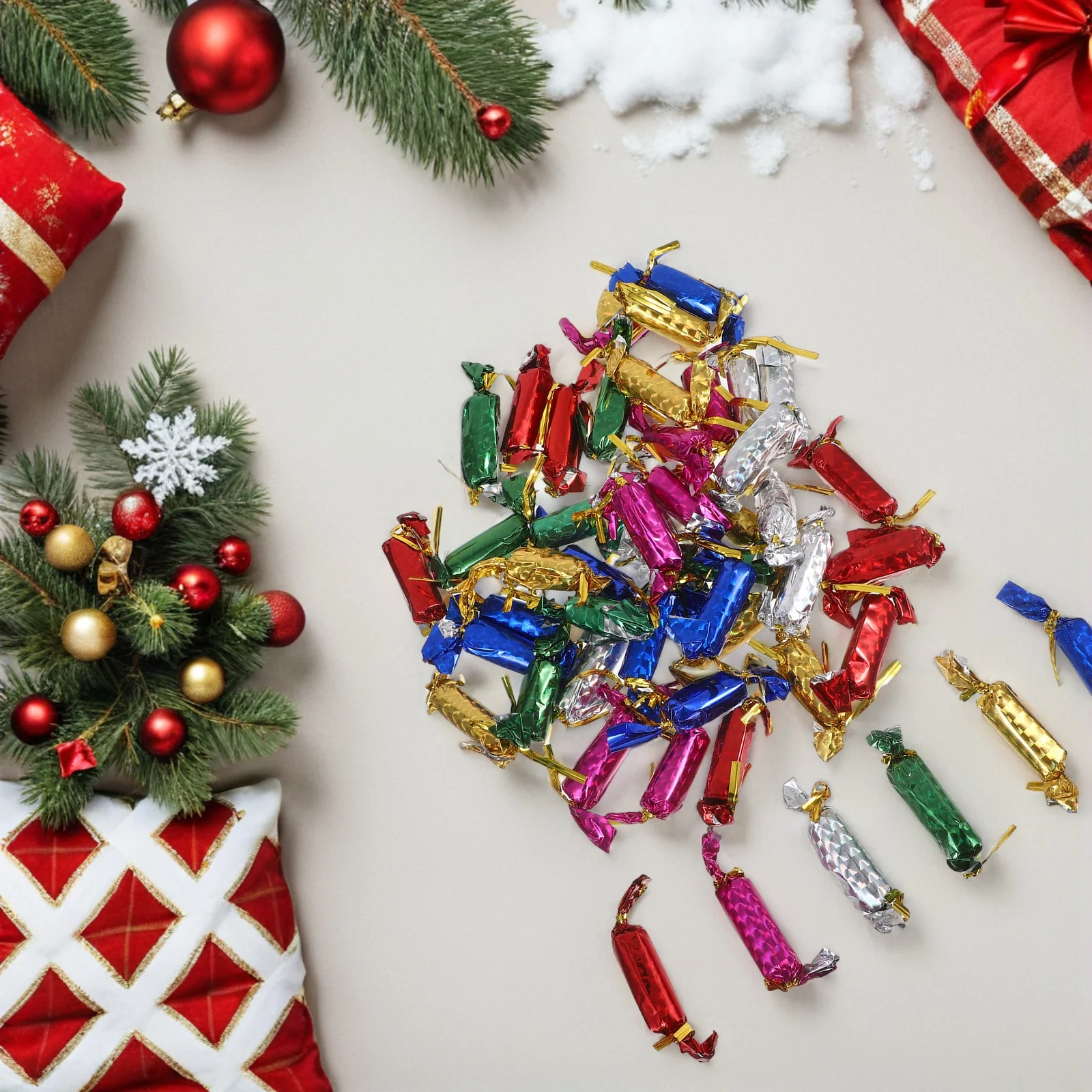 

48Pcs Christmas Candy Hanging Decorations Colorful Plastic Foam with String Easy Hanging Mini Tree Package Decoration and Crafts