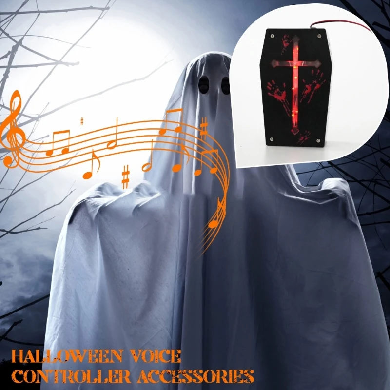 Interactive Voice Controlled Coffin Case Halloween Themed Sound Reactive Coffin with Colorful Lights for Scary Amusement