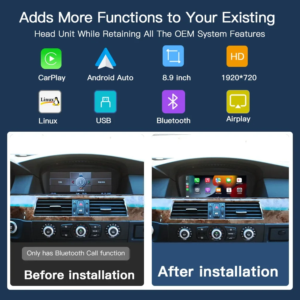 z autoabc 1920-720 8.9 ''Wireless Carplay Linux Car Touch Screen Android Auto Stereo Radio Stereo Per Bmw Serie 3/5 sistema CCC