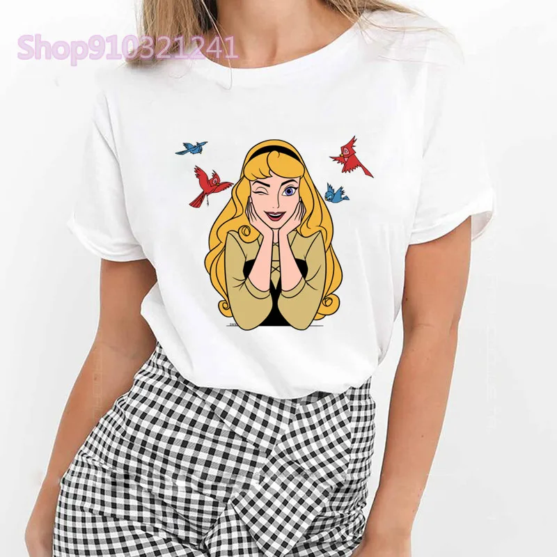 

Summer Cute Aurora Princess T Shirt Women Print Sleeping Beauty Funny Graphic Tees Women Short Sleeve White Top T-shirt Female