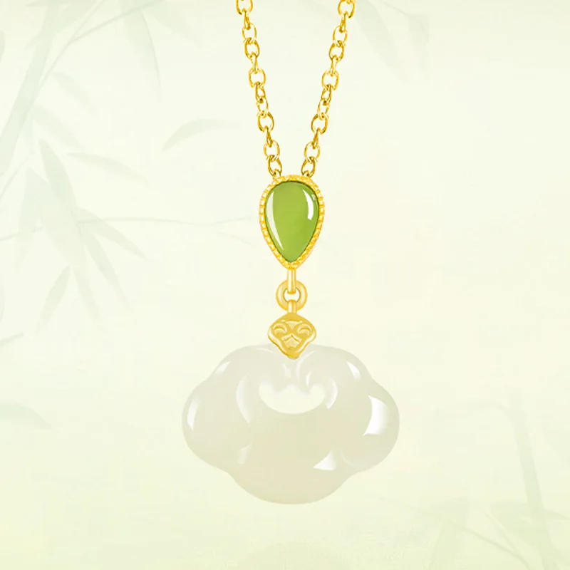 Natural Old Material Hetian Jade Ruyi S925 Silver Inlaid Jadeite Pendant Men'S Necklace Women'S Style