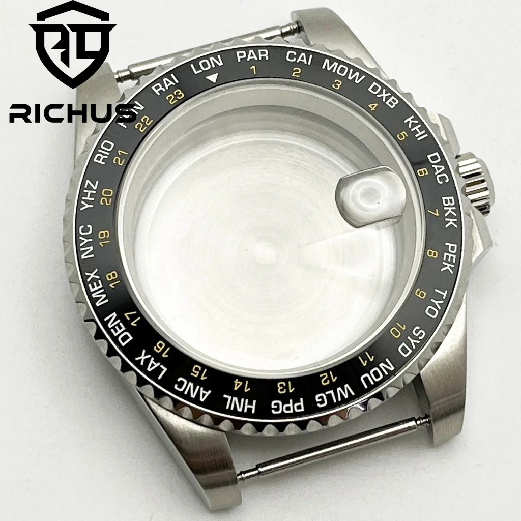 RICHUS 40mm cassa dell'orologio in vetro zaffiro argento adatta NH35 NH36 NH34 ETA2824 2836 PT5000 Miyota8205 8215 Mingzhu DG2813 3804 movimento