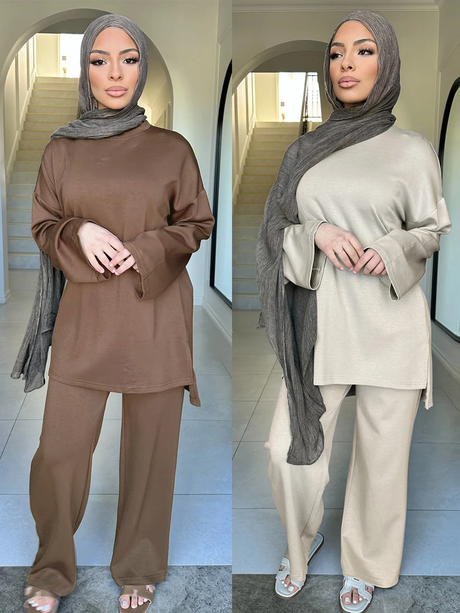 

Комплект из двух предметов, женская блузка, топы, широкие брюки, костюм, марокко, Дубай, наряды Ид Рамадан, мусульманская осень 20225, женский повседневный ансамбль