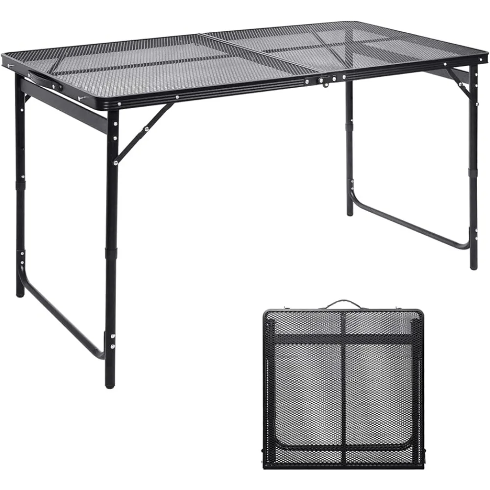 

Moosinily Picnic Table 4Ft Grill Table Mesh Top Light Weight Portable Table Carry Handle Adjustable Height Folding Camping Black