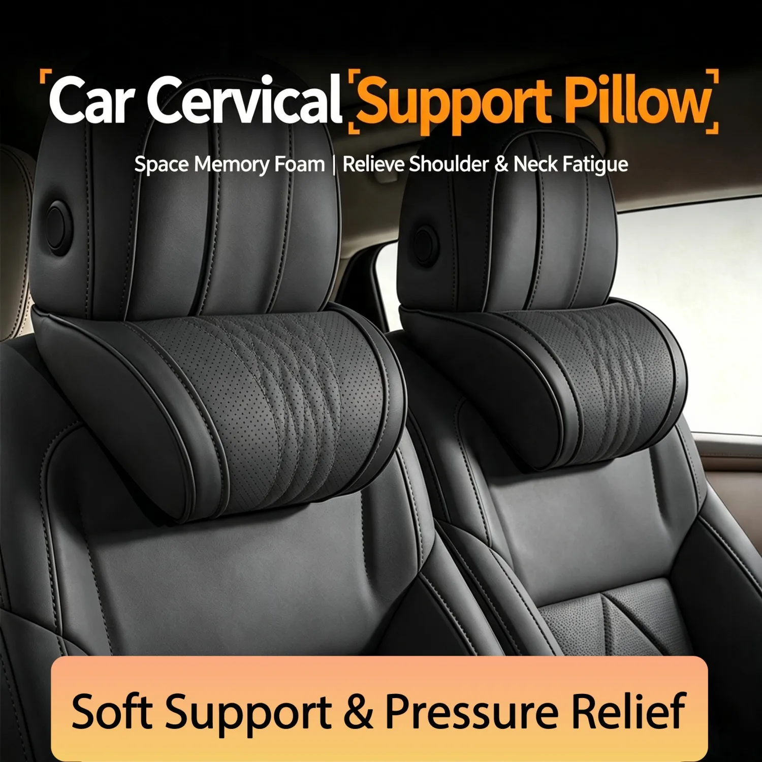 Luxury Nappa Leather Car Headrest Lumbar Pillow Comfort Breathable Car Seat Neck Waist Support Cushion Interior Accessories