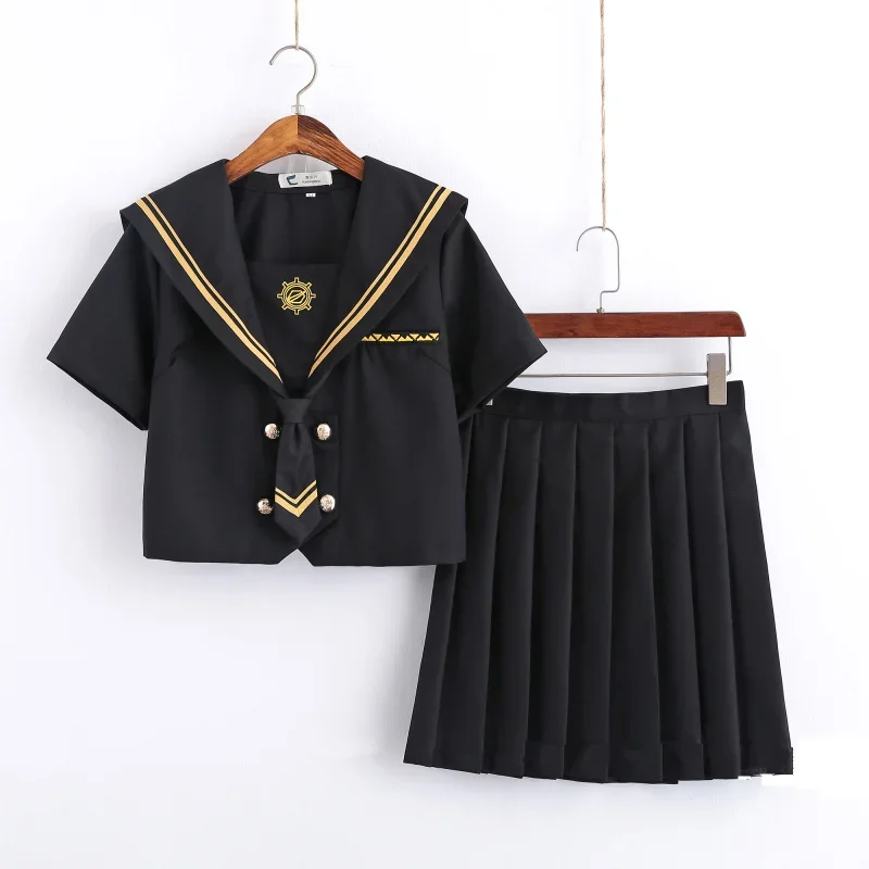 Spring Autumn Long Sleeve Japanese JK Sets School Uniforms Girls Musketeers High School Women Novelty Pleated Skirt Sailor Suits