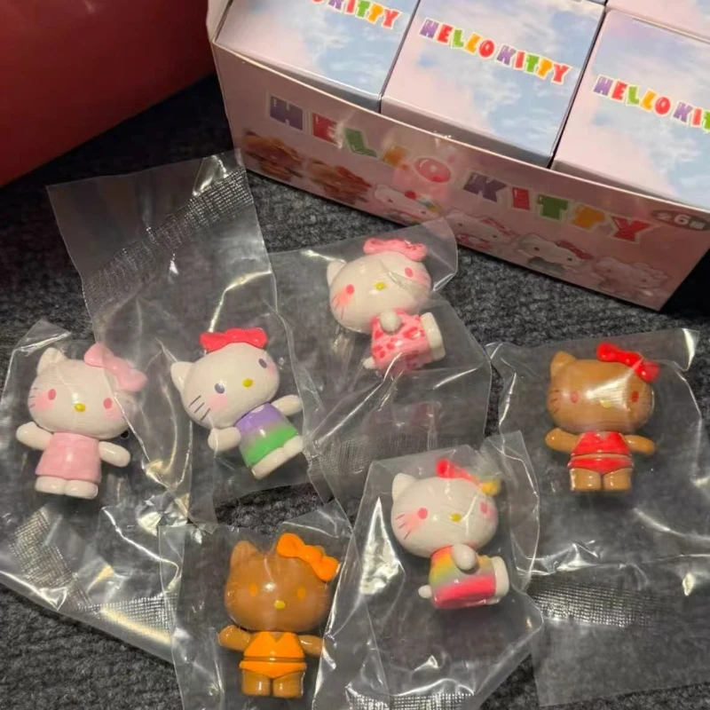 

Коллекционные фигурки персонажей Sanrio Hello Kitty: серия «Радужные конфеты», глянцевые модели кошек KT, игрушки-украшения, подарки для девочек и мальчиков