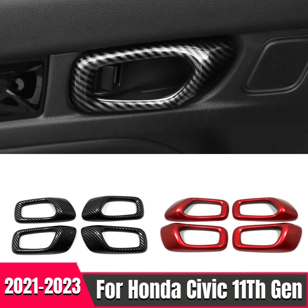 

4PCS For Honda Civic 11th Gen 2021-2023 ABS Carbon Car Inner Door Handle Bowl Cover Trim Frame Sticker Auto Interior Accessories