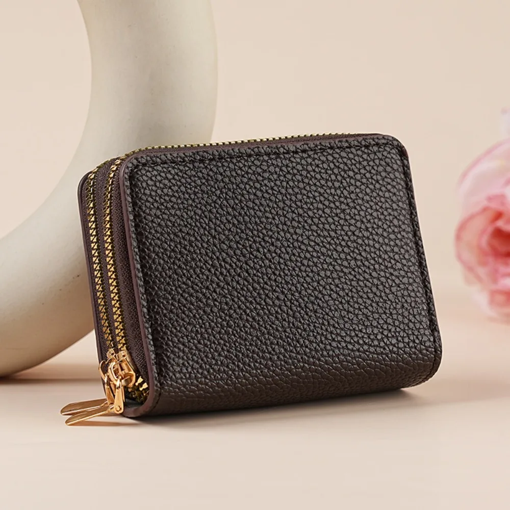 Double Layer Zipper Women's Wallet Multi Card Slot Multi-Function Coin Purse Lychee Pattern Compact Design Short Wallet Ladies
