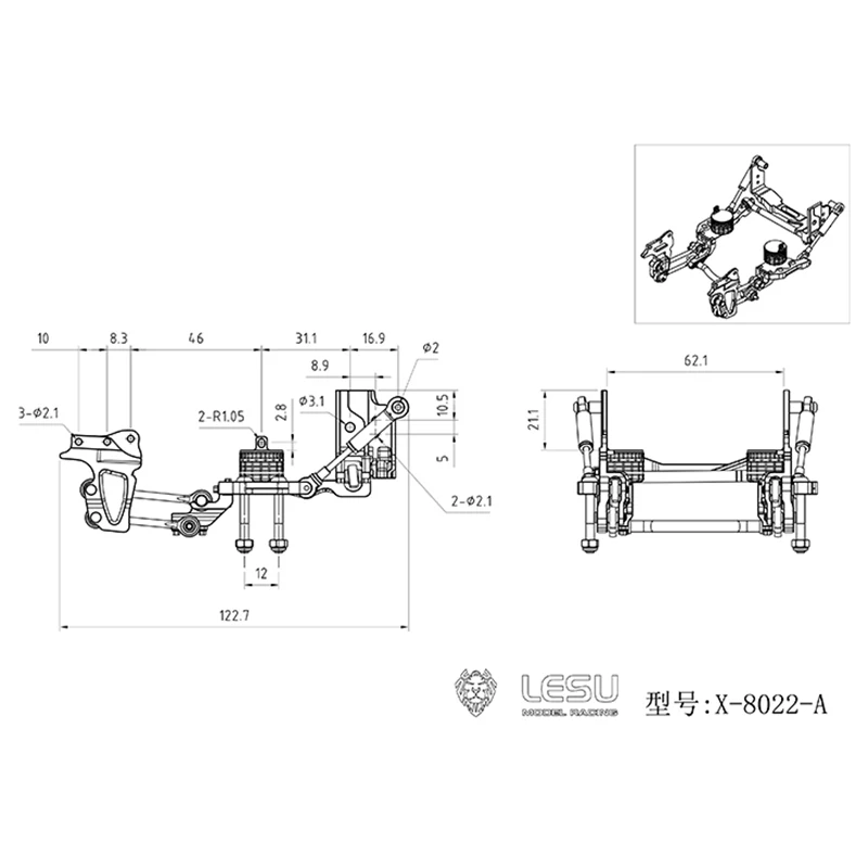 LESU RC Parts Metal Air Bag Suspension of Front Axles for 1/14 Scale Remote Control Tractor Truck DIY Tamiyaya Model TH18265