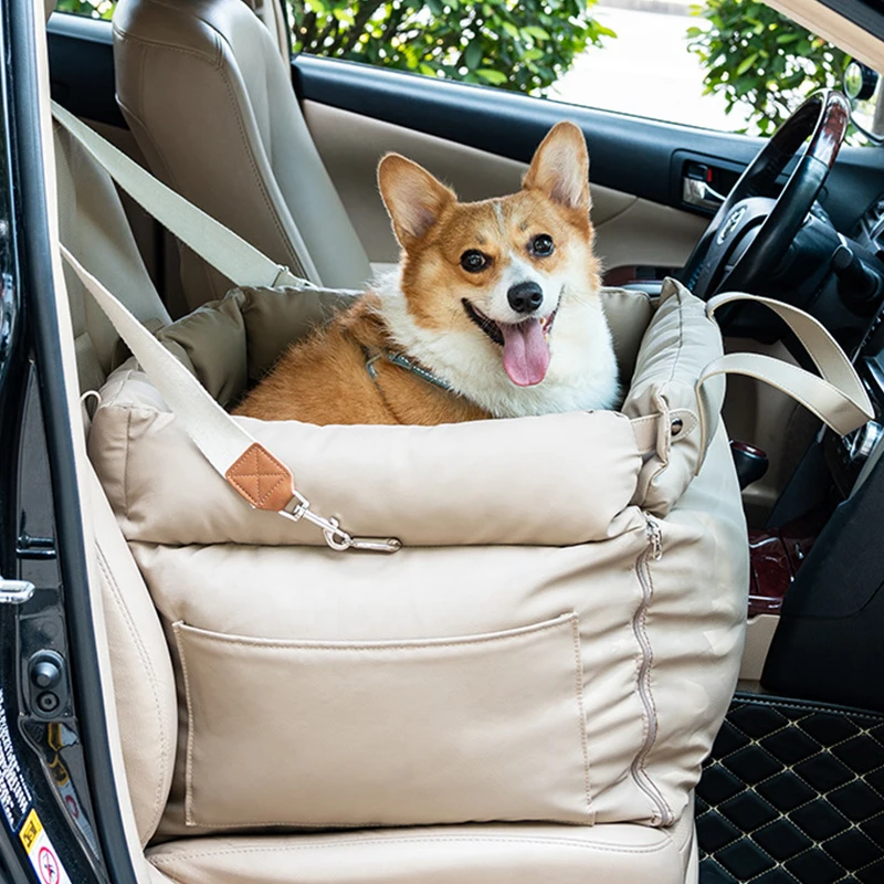 Luxury Faux Leather Dog Car Seat Booster Bed Pet Car Seat Bed with Safety Buckle Luxury Dog Beds Pet Car Seat