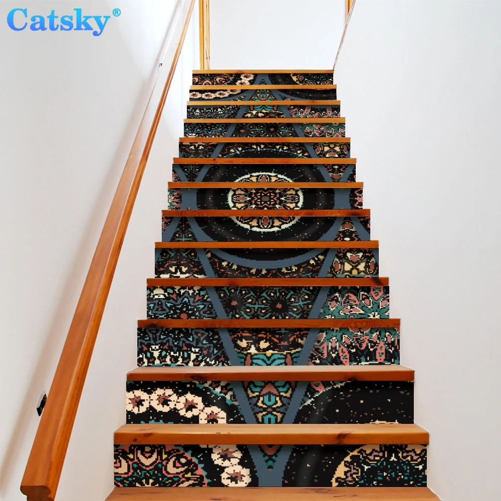 

Ethnic Style Printstyle,Mandala,6pcs 13pcs/Set Stair Floor Stickers Waterproof Removable Self Adhesive Diy Stairway Decals