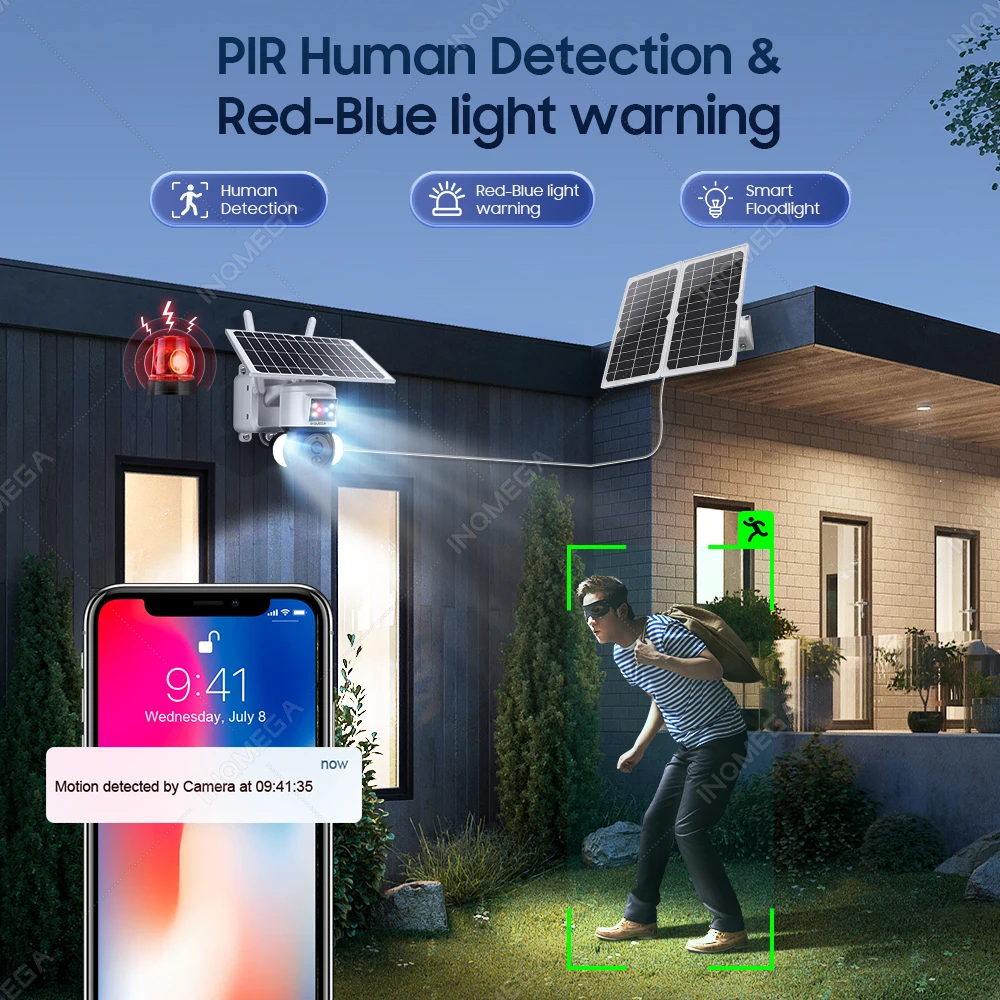 Imagem -05 - Câmera Solar Ptz com Painel Solar Detecção Humana Vigilância por Vídeo Li-baterias Recarregáveis 2k 4mp 4g 32000mah