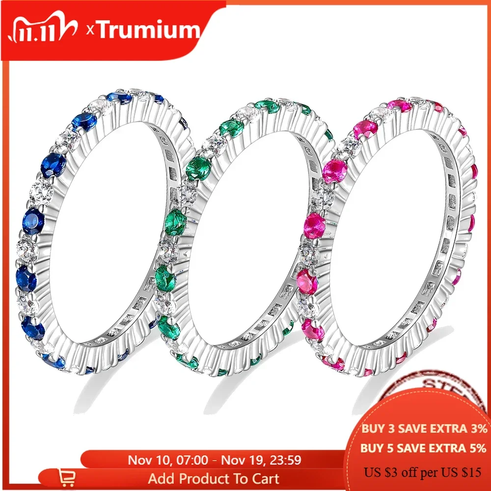 

Trumium 925 Sterling Silver Rings for Women Sapphire Ruby Cubic Zircon Color Gemstone Boho Wedding Engagement Ring Jewelry
