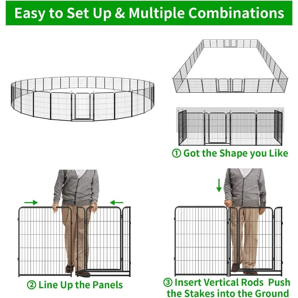 Customizable Dog Playpen Outdoor Extra Wide 40 Inch High Rust Resistant Portable RV Campground with Gates, Total 84 Feet