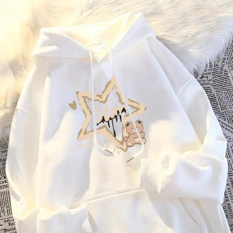 Coreano Sle moletom com capuz feminino preguiçoso Sle Thiened Fce carta impressão casaco superior na moda estudante outono inverno novo arr...