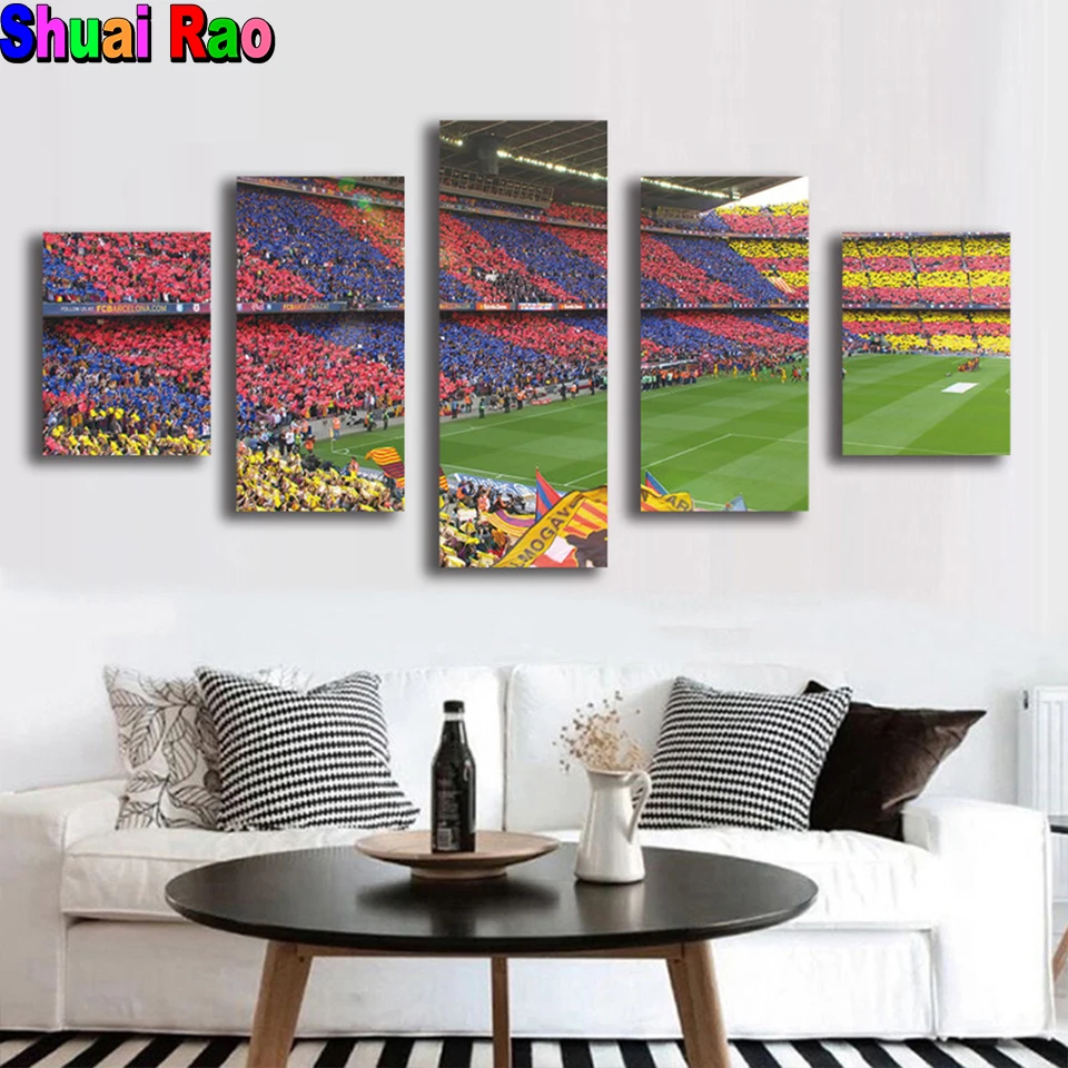 

Football Competition Soccer Stadium Diamond Painting 5 Pcs Wall Art Multi-Panel Picture Teenager Modern Home Decor Handmade Gift