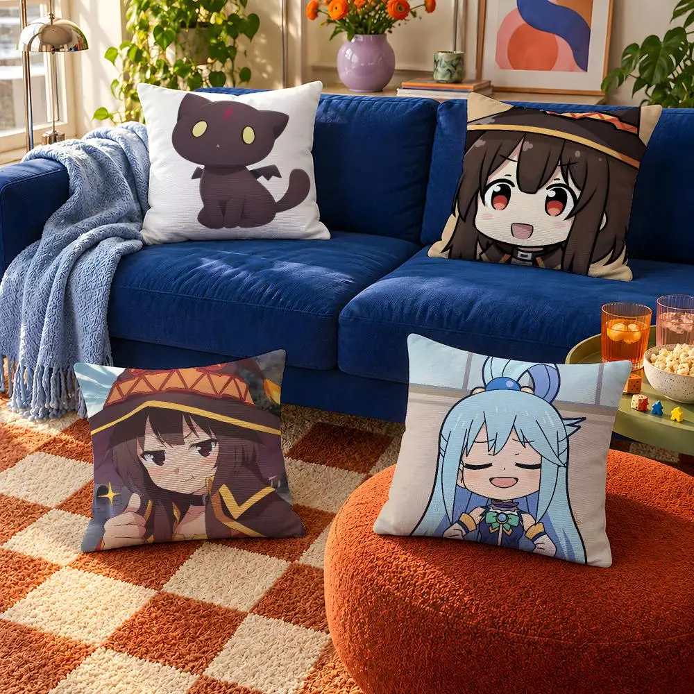 Anime KonoSuba Megumin Aqua Darkness Cushion Cover Throw Pillow Soft Short Plush Cozy Durable For Sofa Bedroom Home Decor Gift
