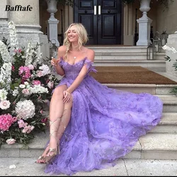 Bafftafe A Line Purple Formal Party Dresses Lace Off The Shoulder Slit Women Evening Prom Dress Bride Wedding Occasion Gowns