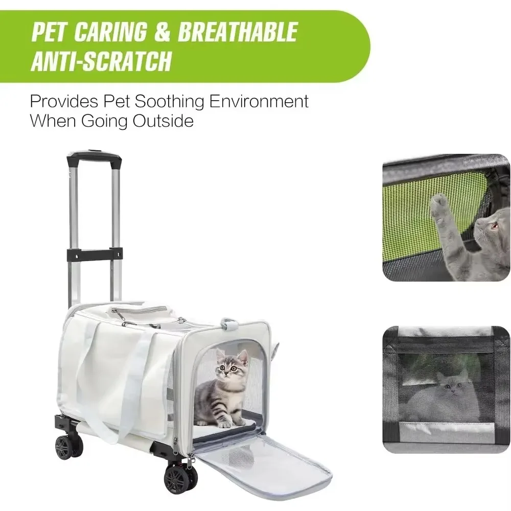FurStarPet Carrier With Wheels - Soft-Side Wheeled Cat Carrier For Dogs With Telescopic Handle, Collapsible Rolling Pet Travel B