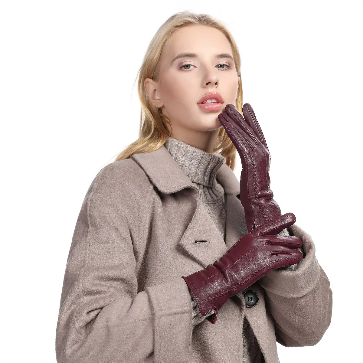 Women\'s Sheepskin Good Quality Gloves Winter Warm Plus Velvet Short Thin Touch Screen Driving Color Women\'s Leather Gloves