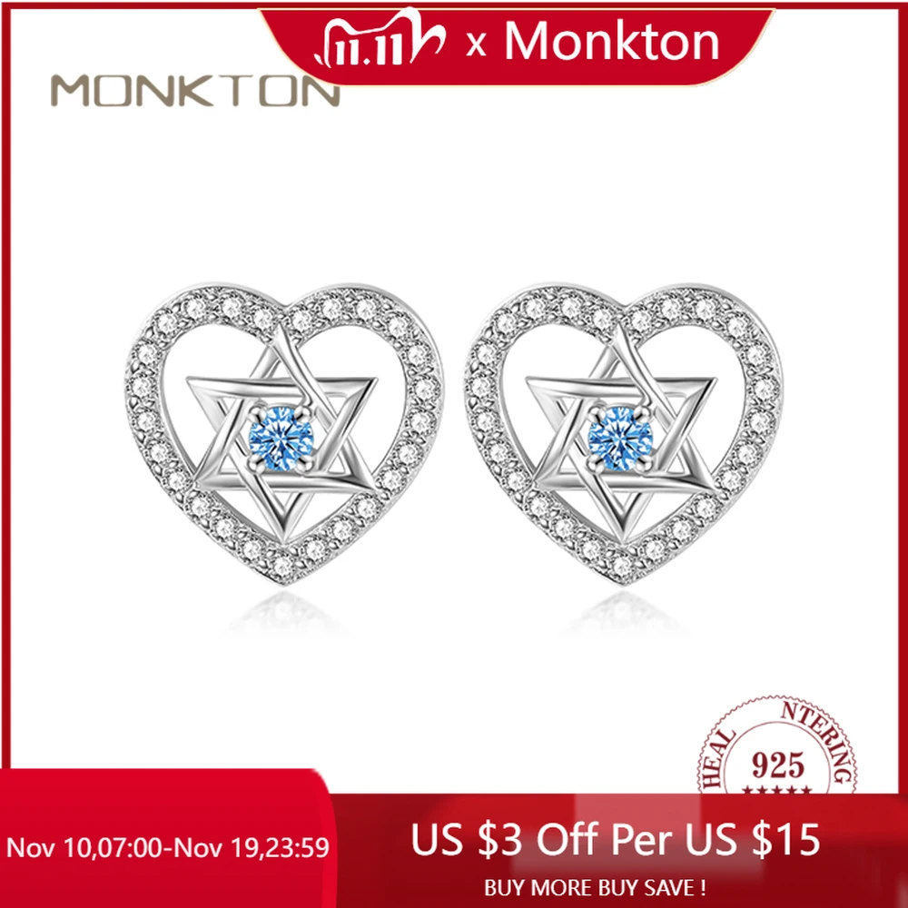 

Monkton Star of David Silver 925 Earrings for Women Shiny Blue Zirconia Hearts Stud Earrings for Girlfriend Fine Jewelry Anillo